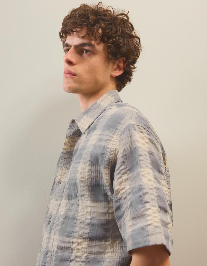 Relaxed fit check shirt-Grey