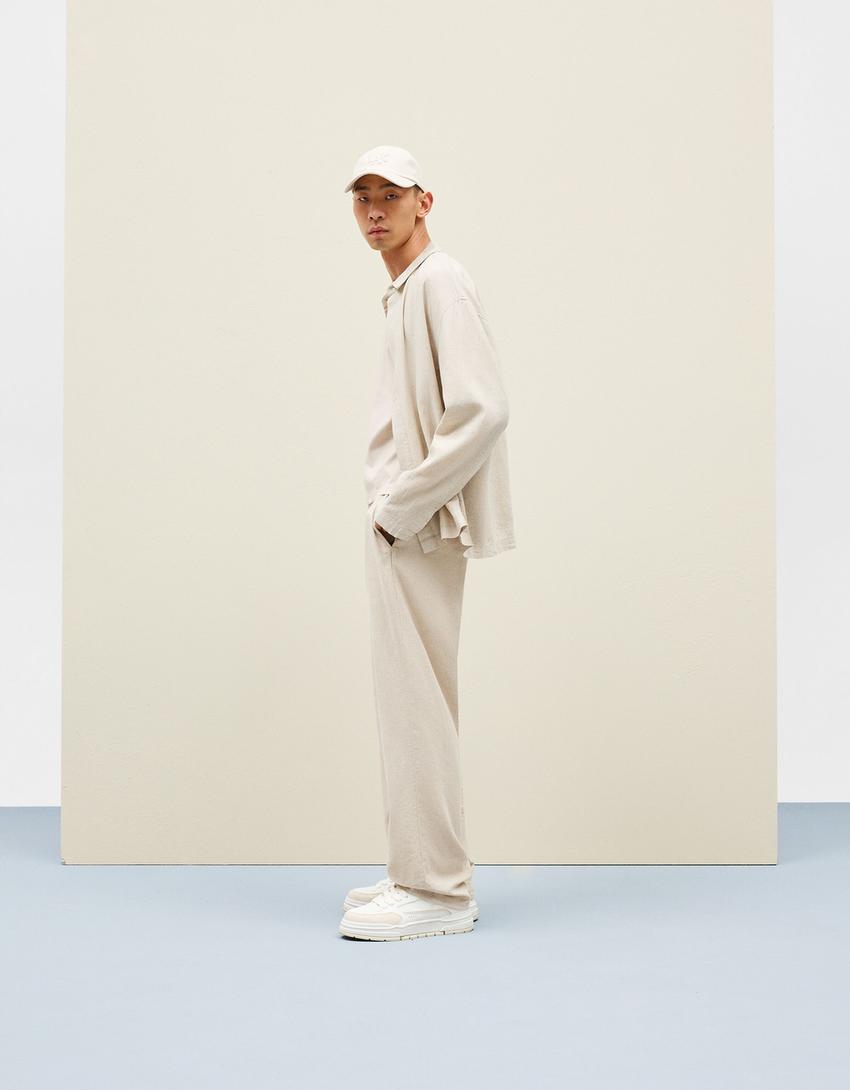 Ensemble chemise et pantalon avec lin-Sable-0