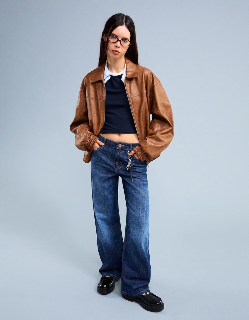 Giacca Marrone Giubbotto Argento Bershka Jeans Chiodo Finta Pelle