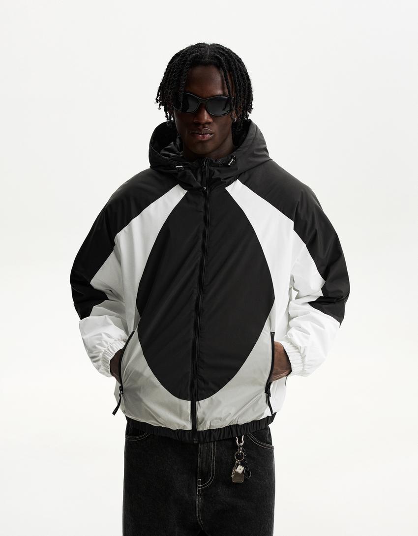 Colour block puffer jacket-Black