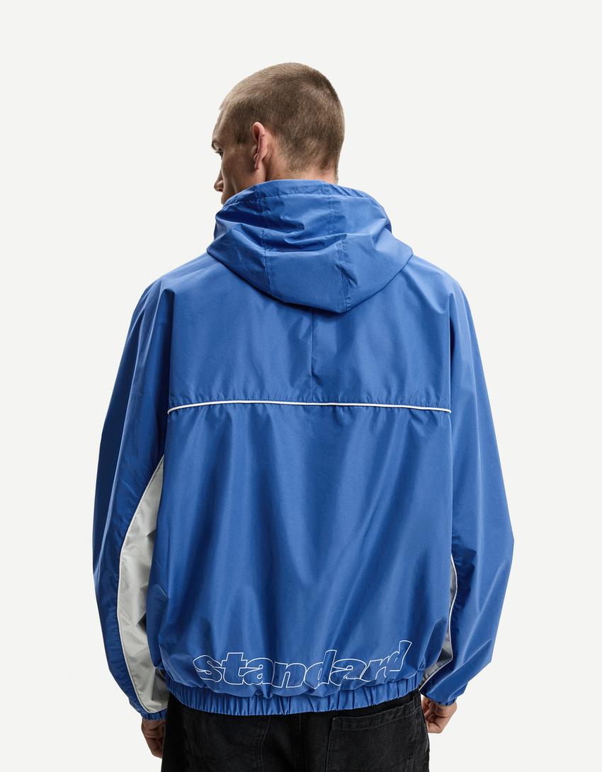 Lightweight colour block hooded jacket-Blue
