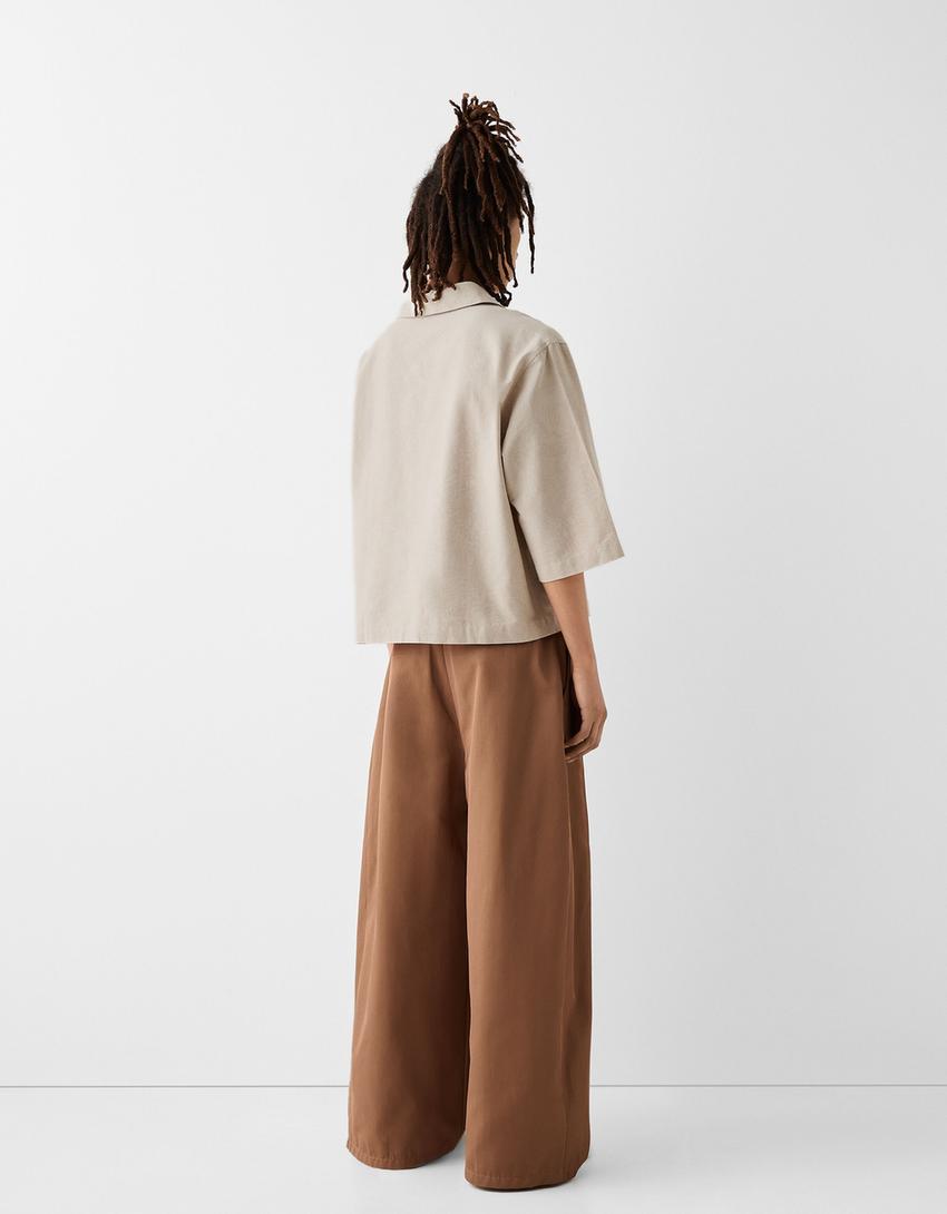 Camisa manga 3/4 gola de polo-Areia-1