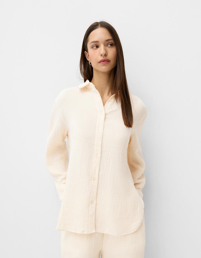 Chiffon shirt and trousers set-Sand-1