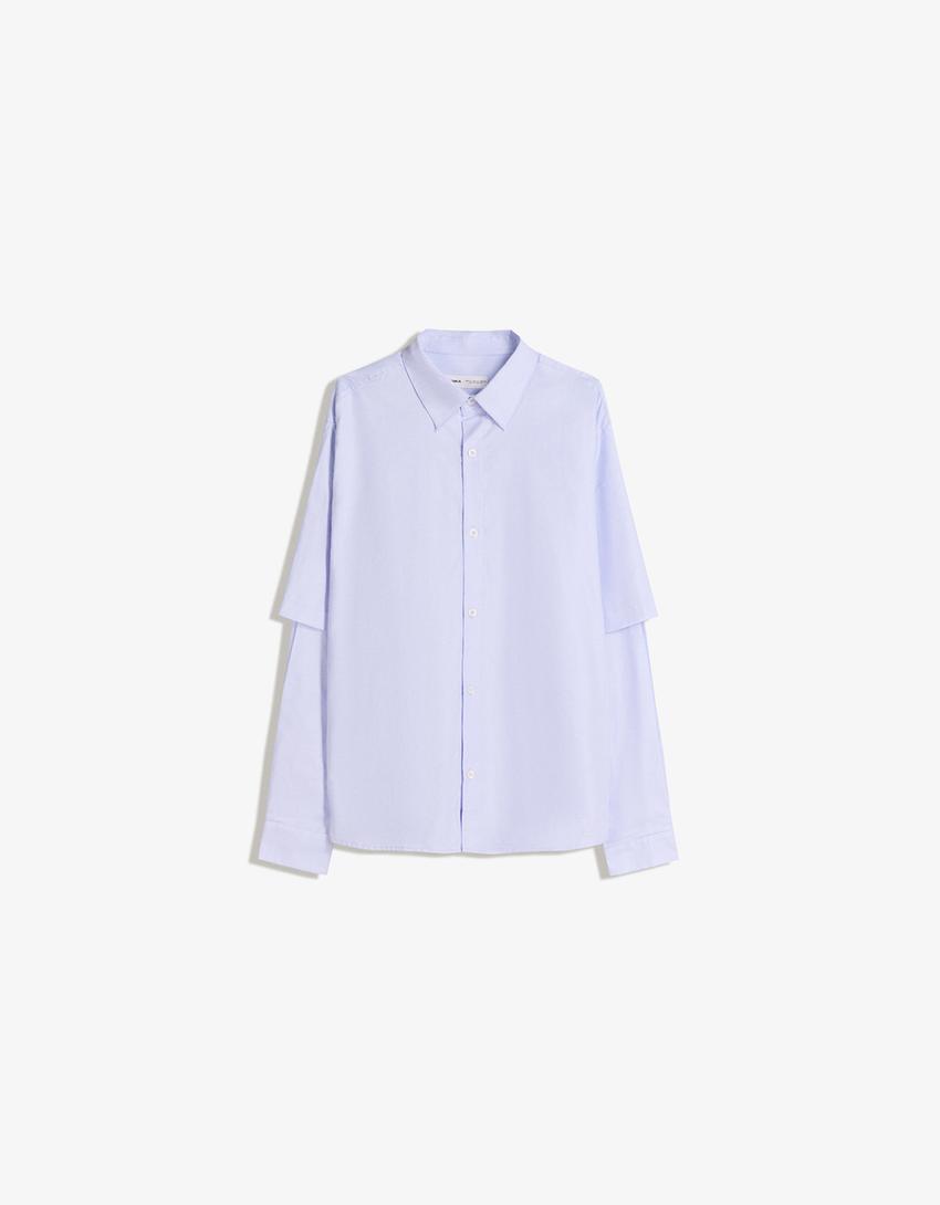 Chemise oversize double manche-Bleu clair