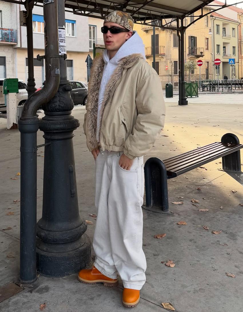 Jacke mit Kunstfellkragen-Rohweiß