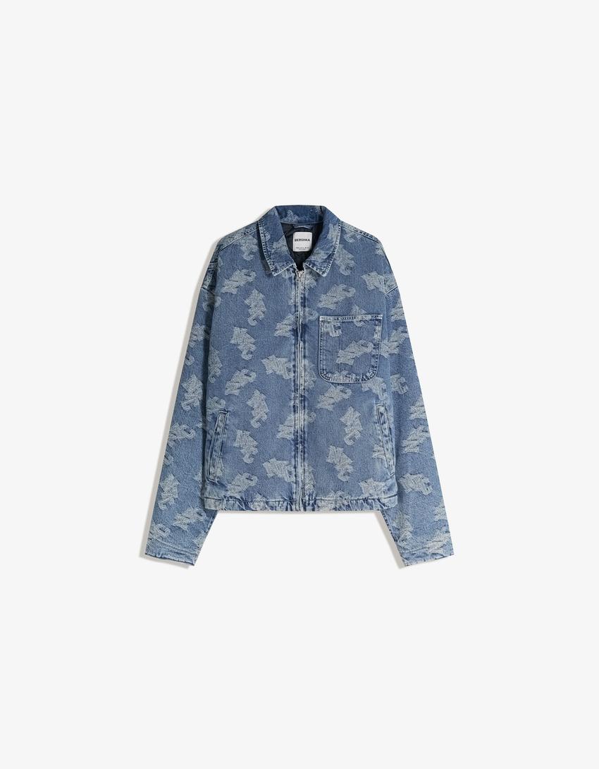 Blusão denim jacquard-Azul lavado