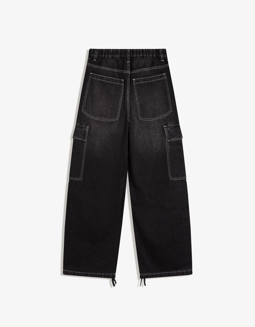 Jeans cargo parachute-Negro
