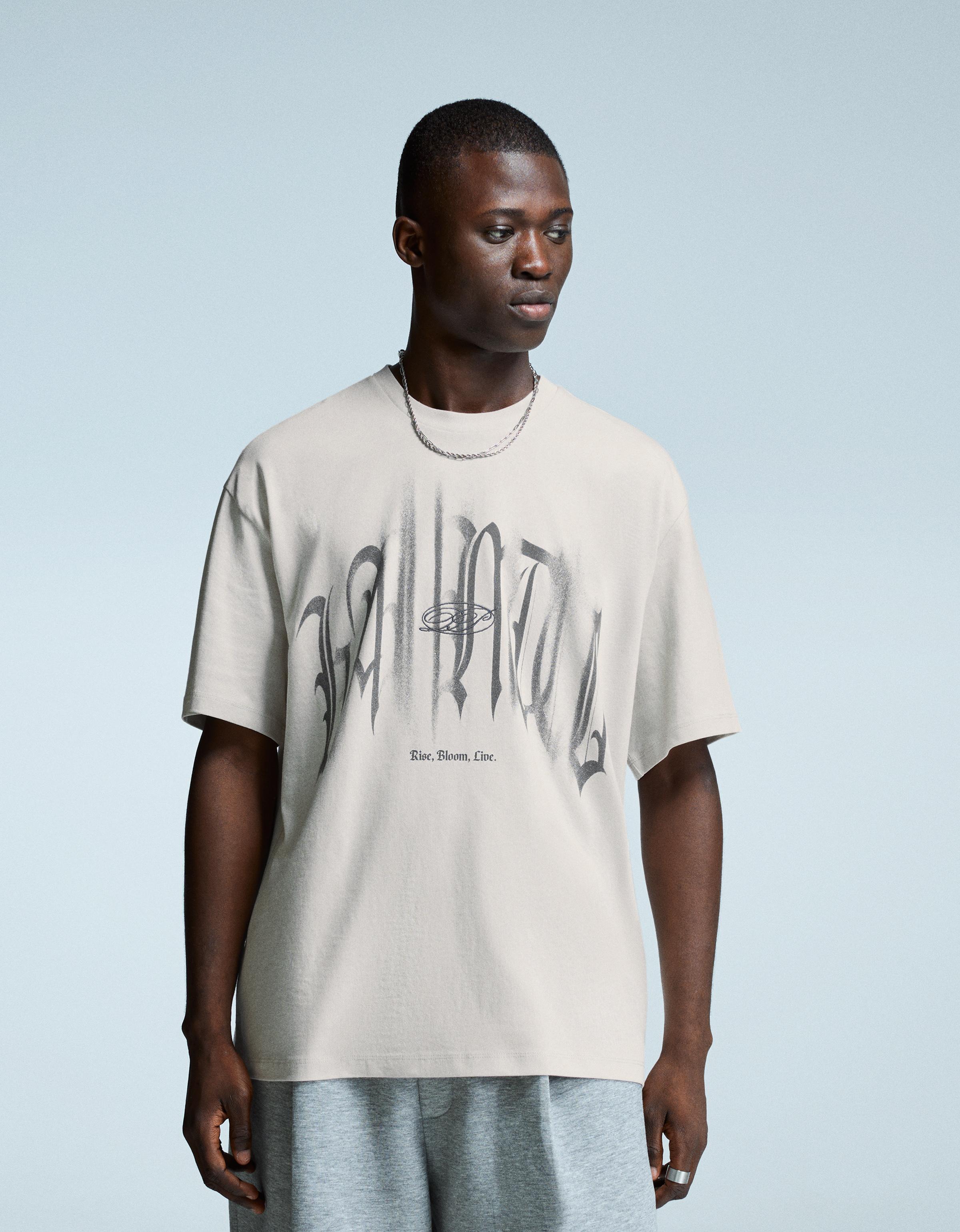 Bershka T-Shirt Mit Print Herren M Camel