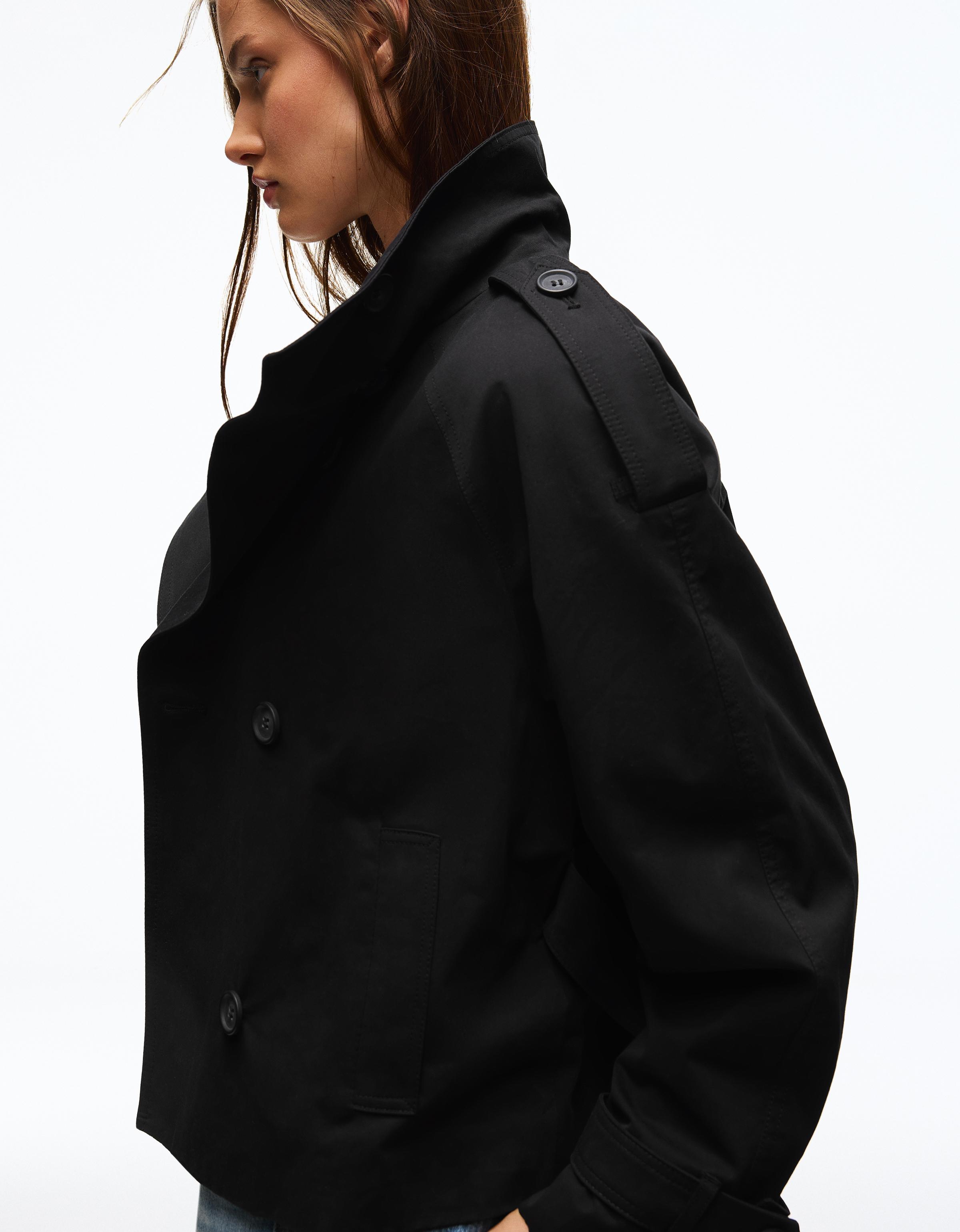 Funnel neck trench jacket — Black