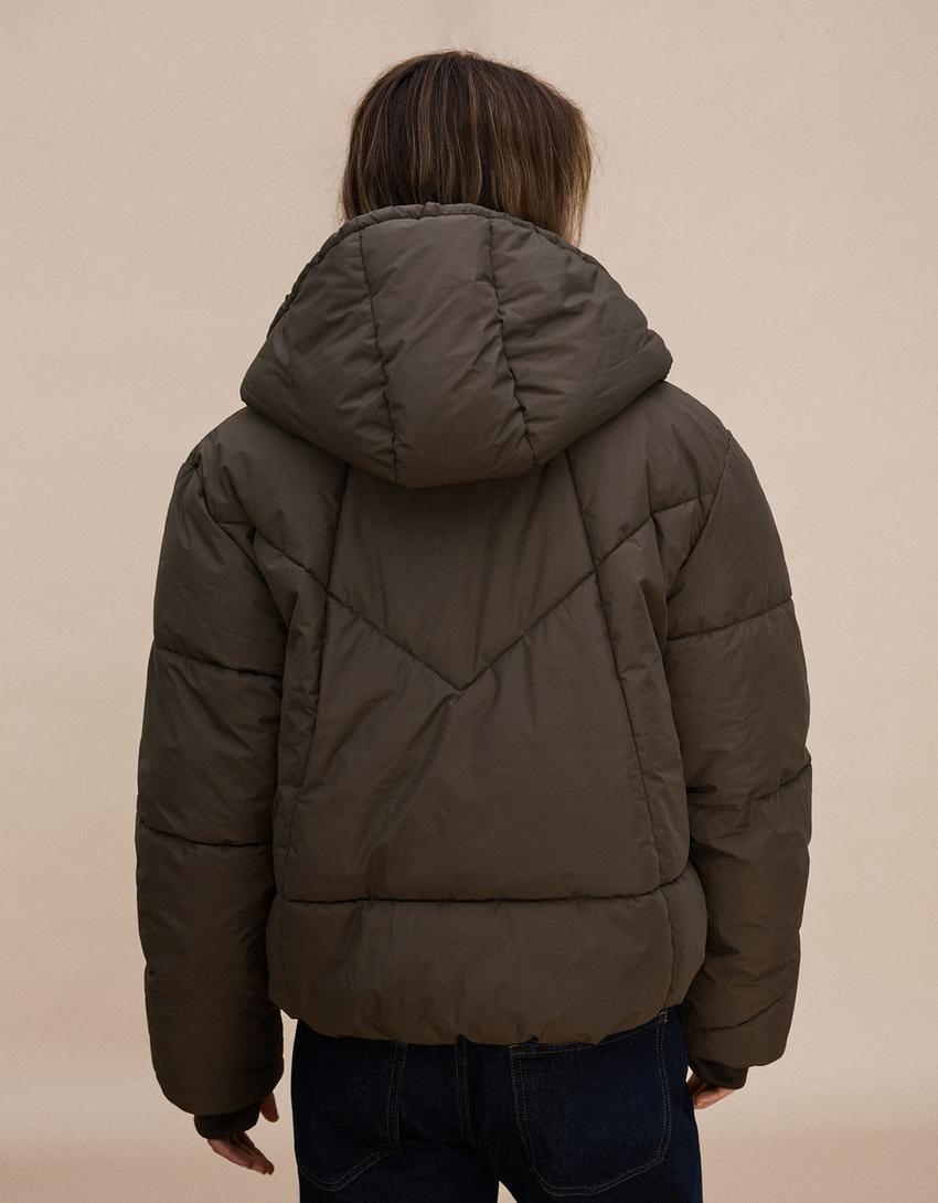 Gesteppte Jacke mit Kapuze-Nerzfarbe