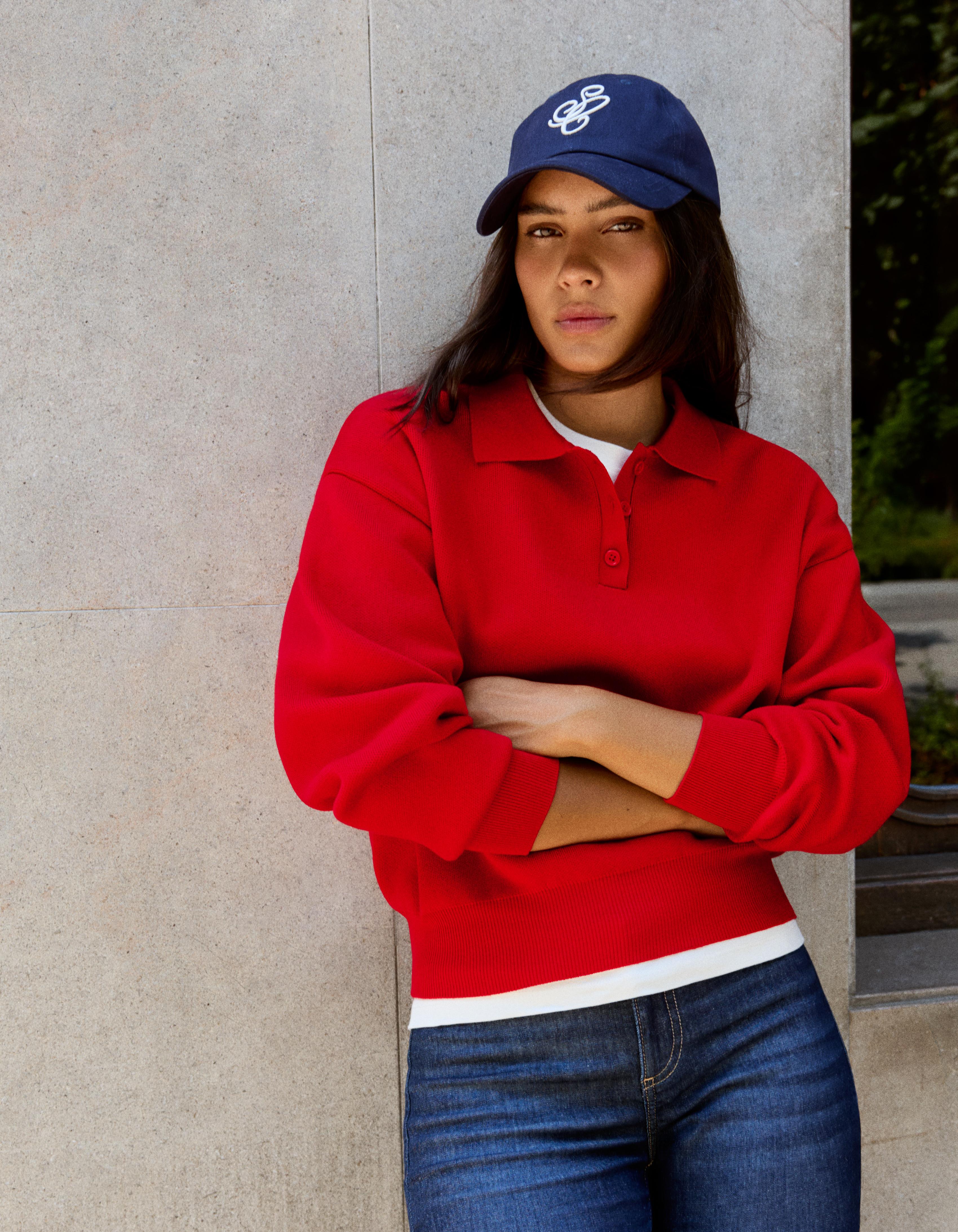 Oversize polo collar jumper — Red