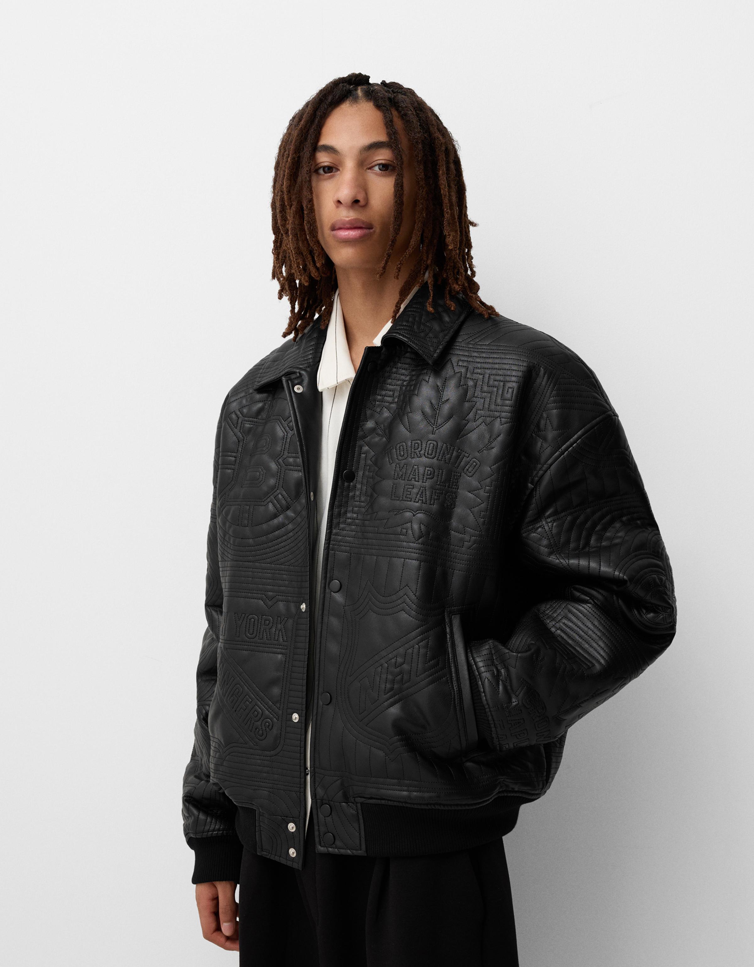 Bershka Jacke Nhl Aus Kunstleder Herren L Schwarz