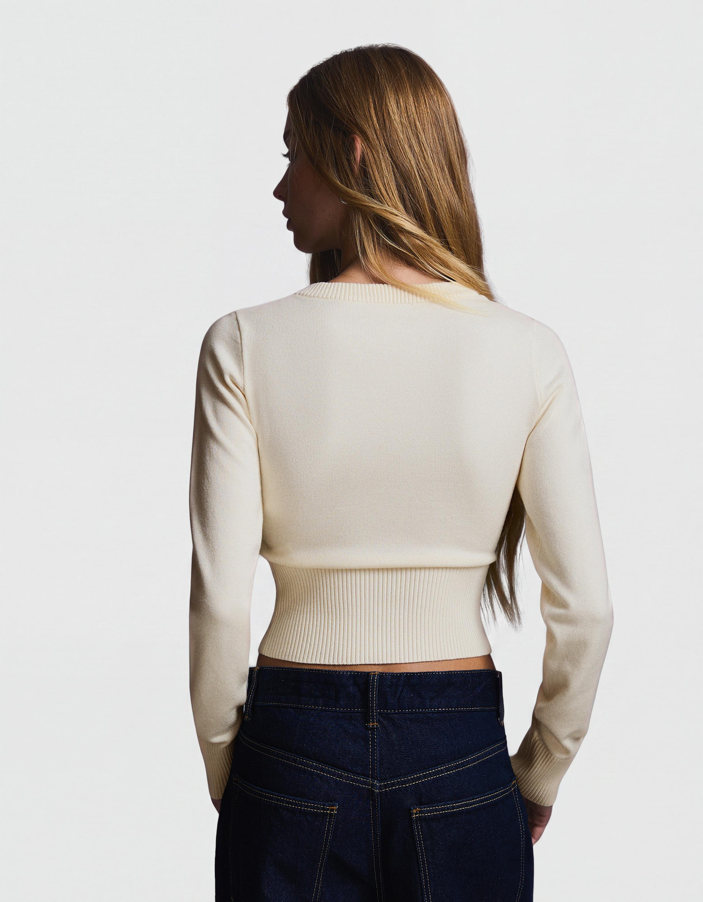 Embroidered V-neck jumper — Cream