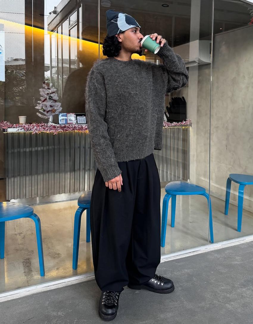 Brushed effect sweater-Dark grey