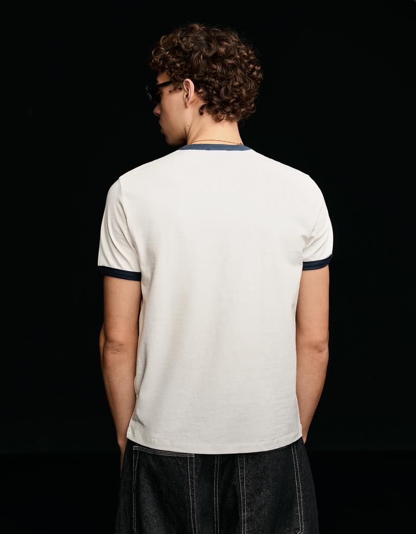 Short sleeve T-shirt with contrast ribbing-Off white