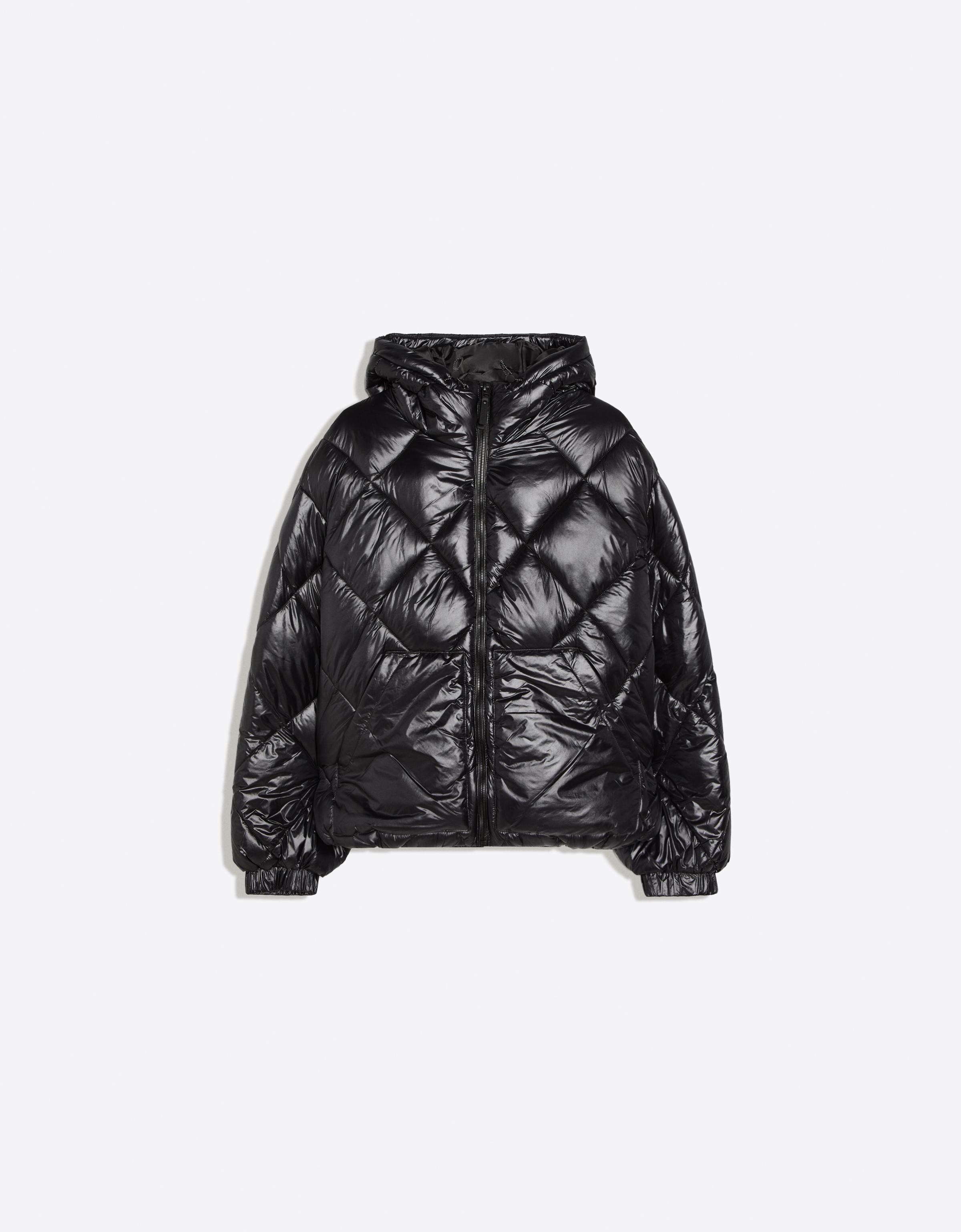 Diamond-quilted technical hooded jacket — Black