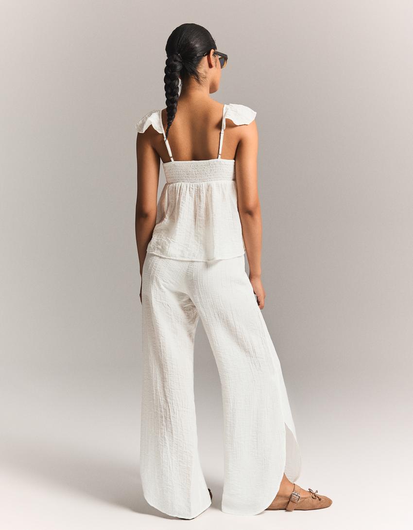 بنطلون فضفاض-أبيض مطفي