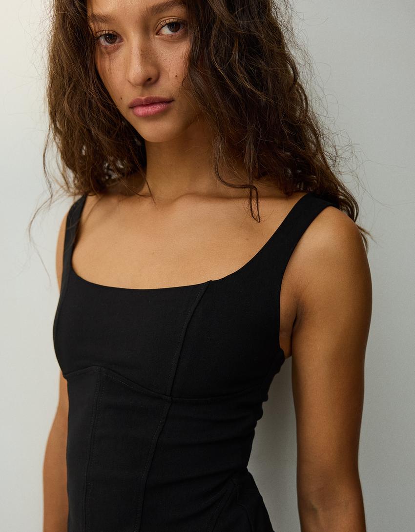 Vestido tirantes mini bengalina-Negro