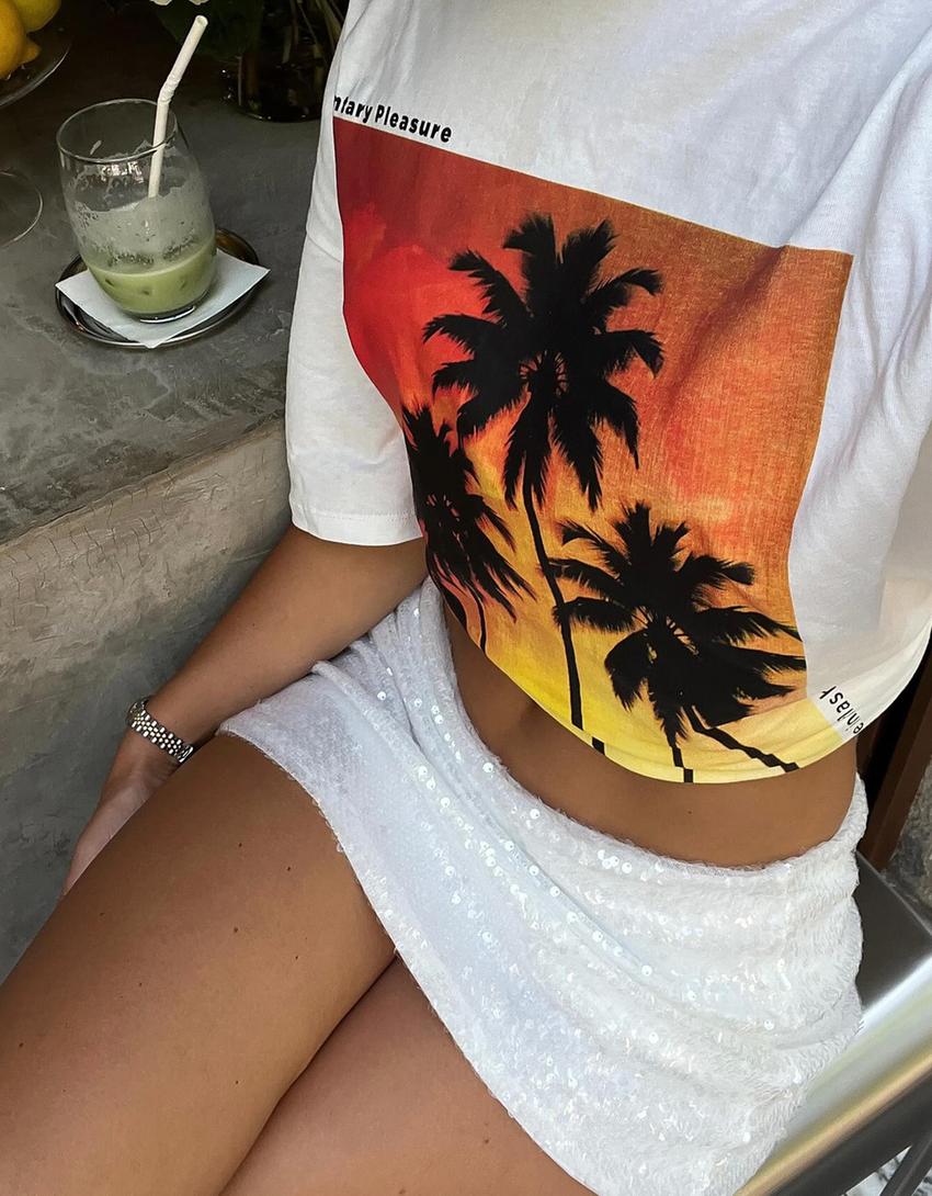 Short sleeve T-shirt with print-Cream-4