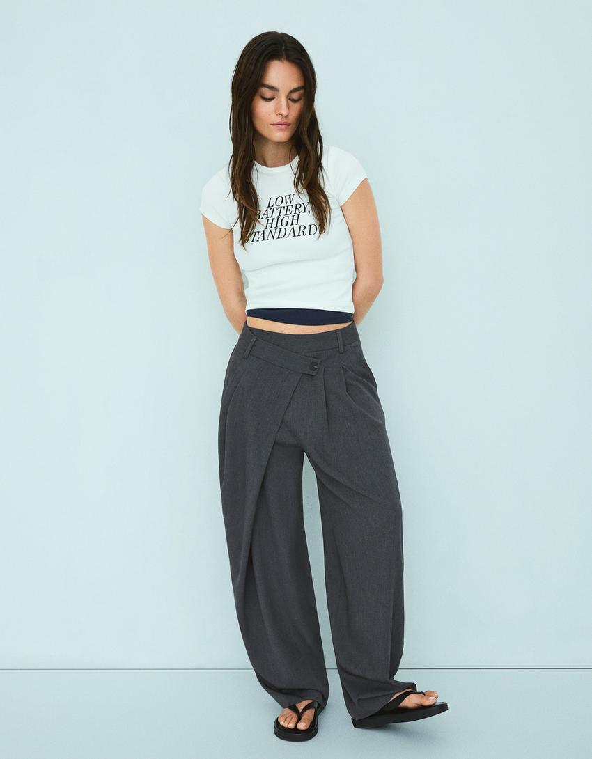 T-shirt met print en korte mouw-Ecru