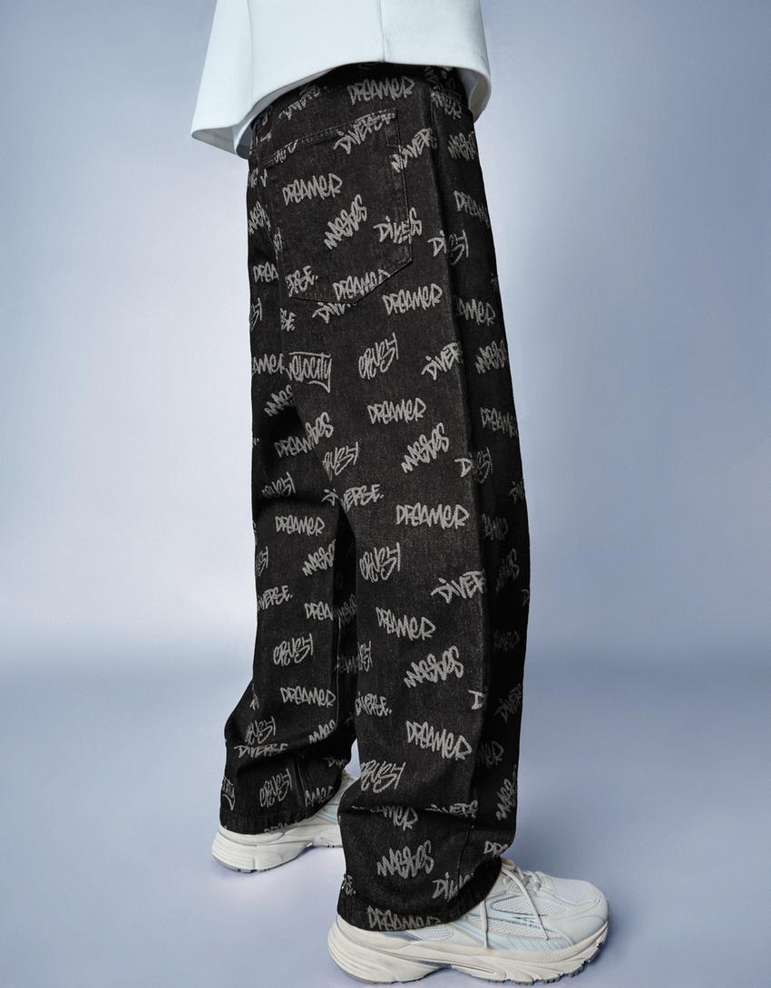 Jeans baggy jacquard-Negro