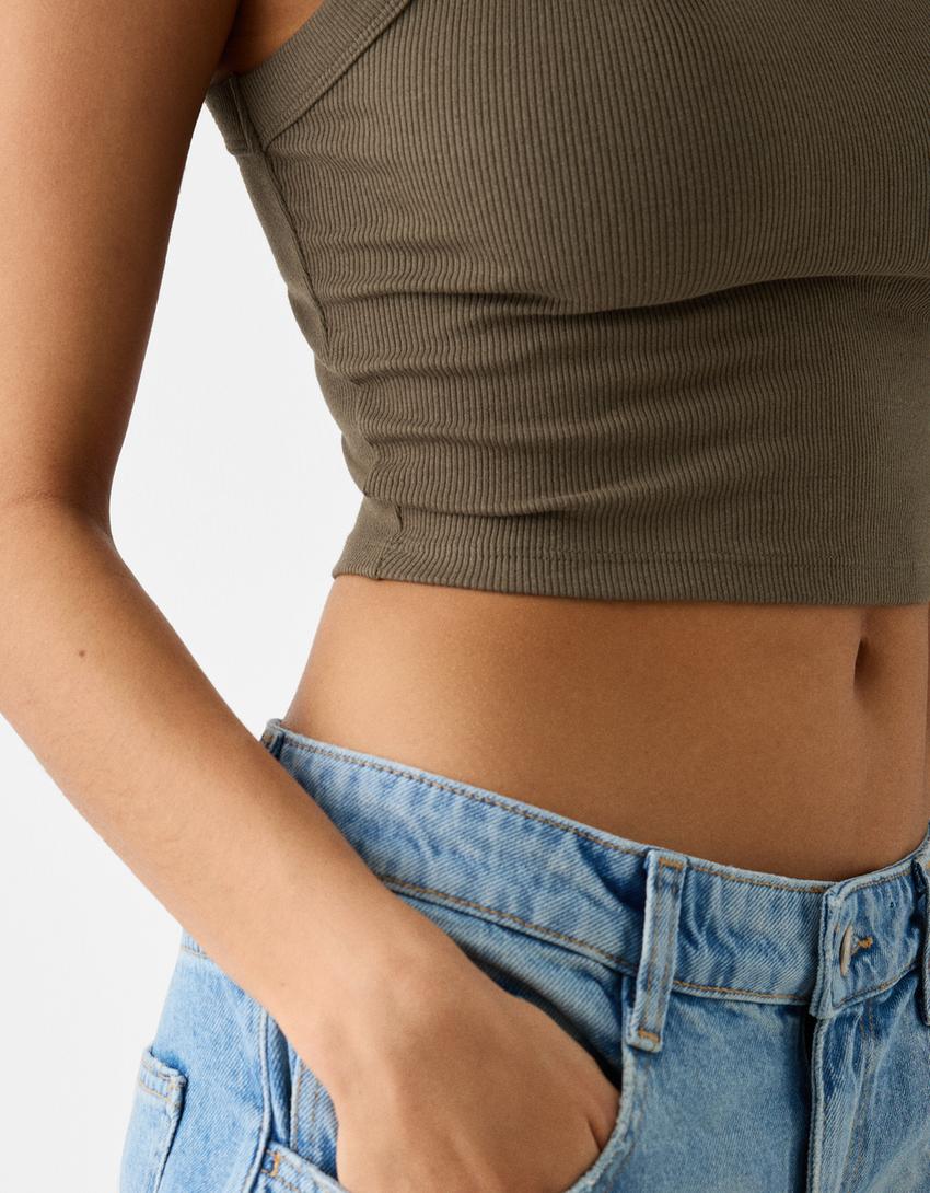 Top sans manches bord-côte-Kaki-5