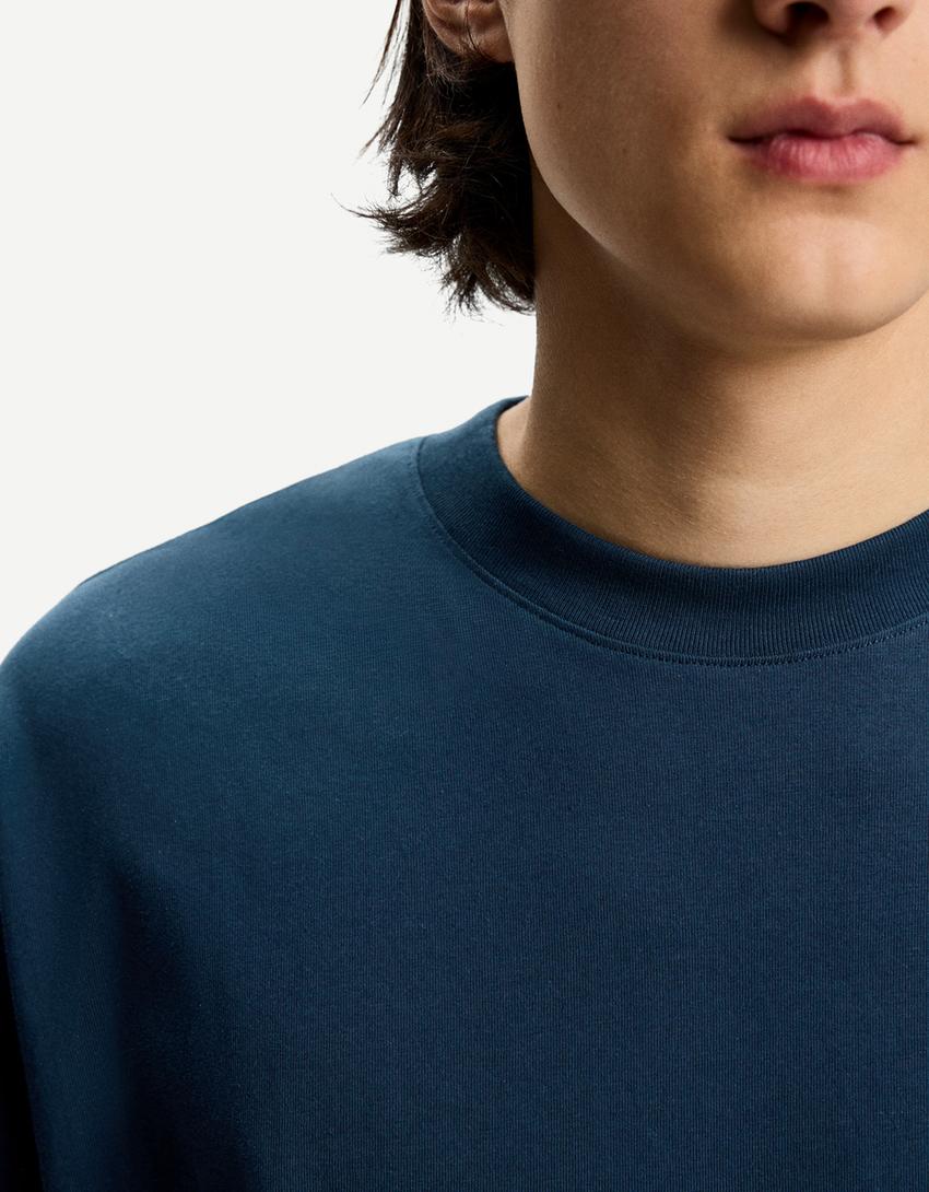 Tricou oversize cu mânecă scurtă-Albastru-2