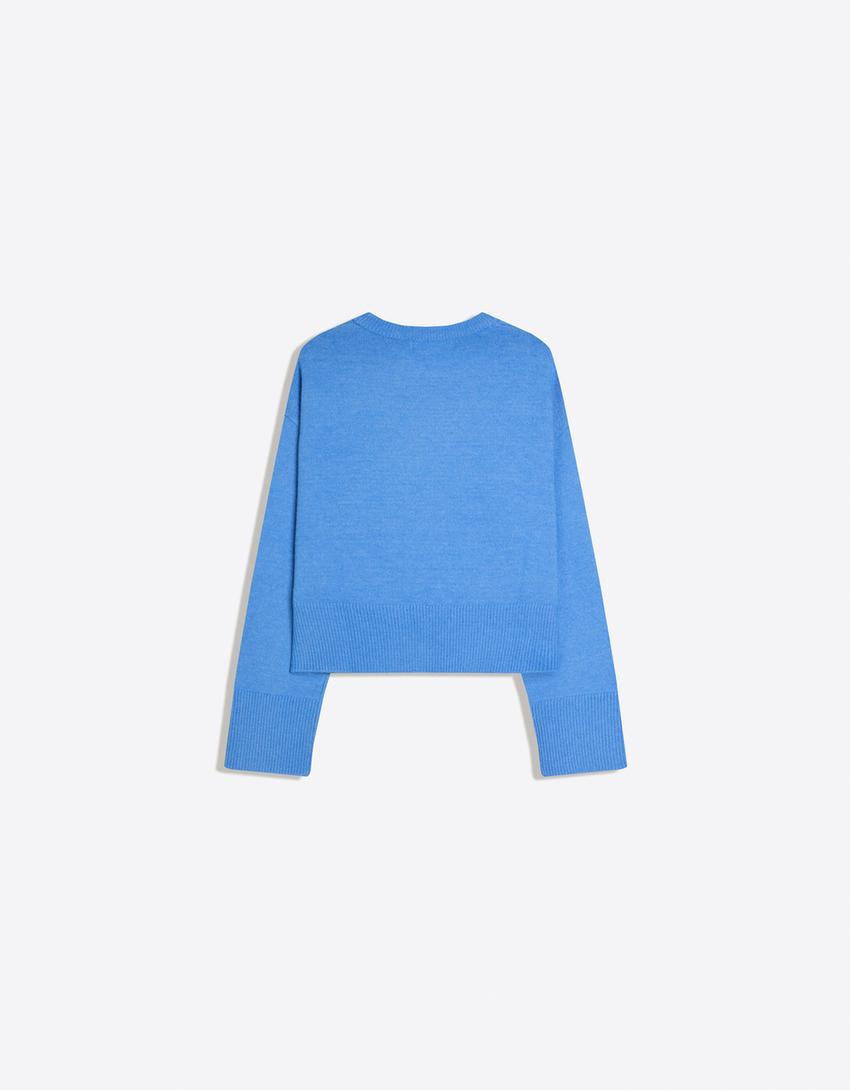 Pulover oversize bază rib-Albastru deschis