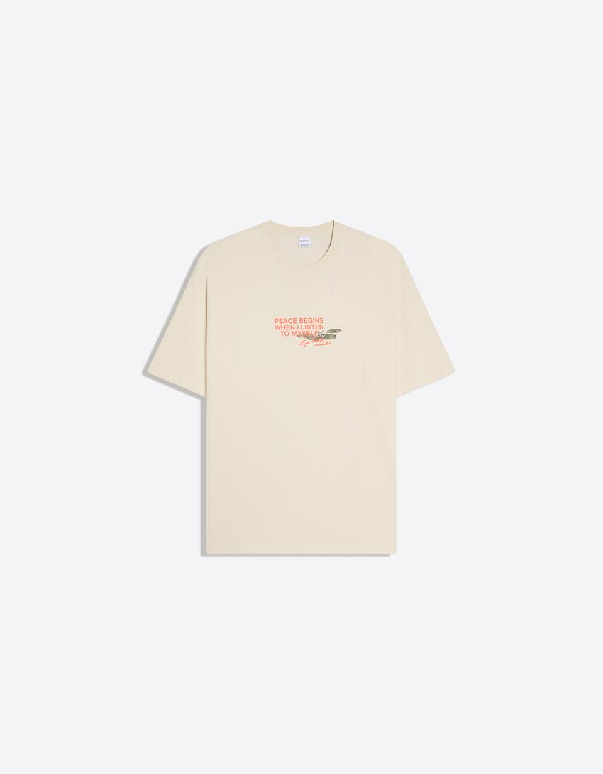 Boxy fit printed T-shirt-Camel