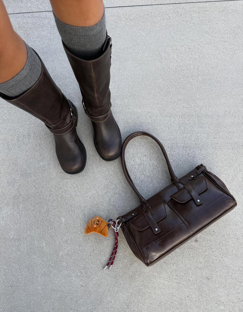 Mala de ombro bolsos-Marrom