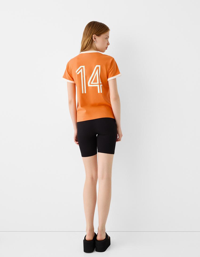 Kısa kollu kontrast detaylı spor t-shirt-Turuncu-1