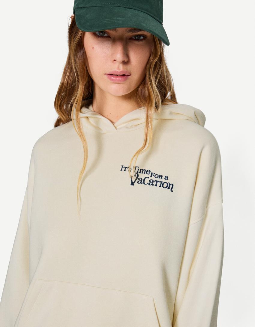 Hoodie met print-Gebroken Wit