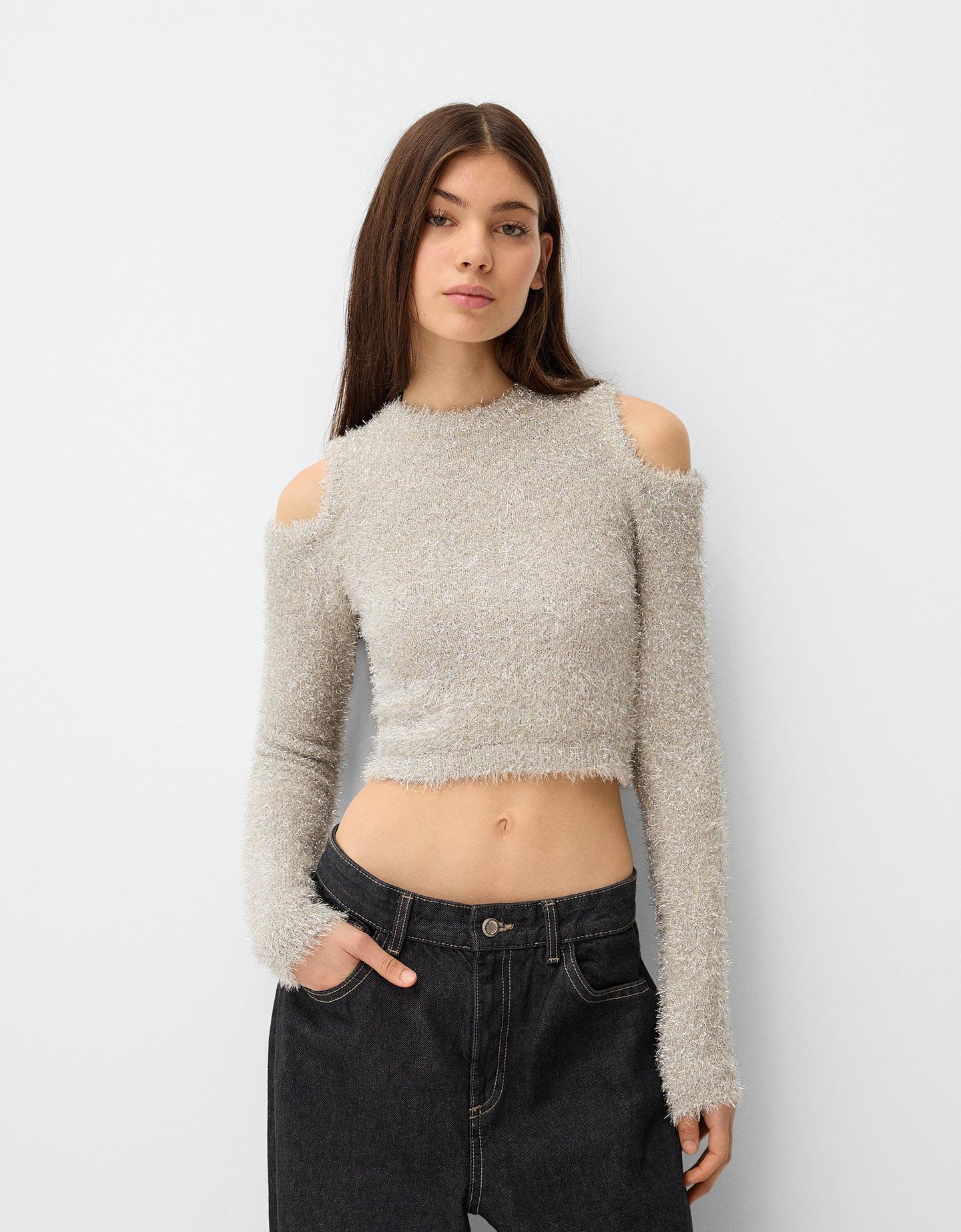 Bershka Pullover Mit Fallender Schulternaht Damen M Silber günstig online kaufen