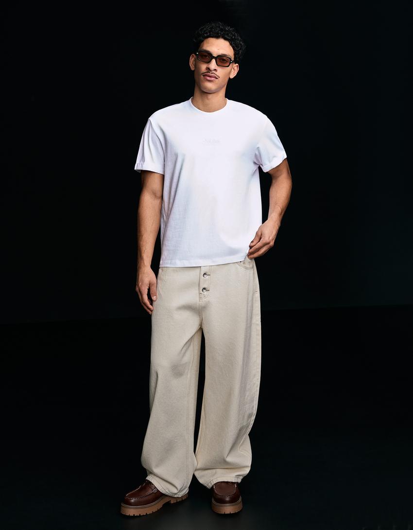 Camiseta manga corta roll up print-Blanco