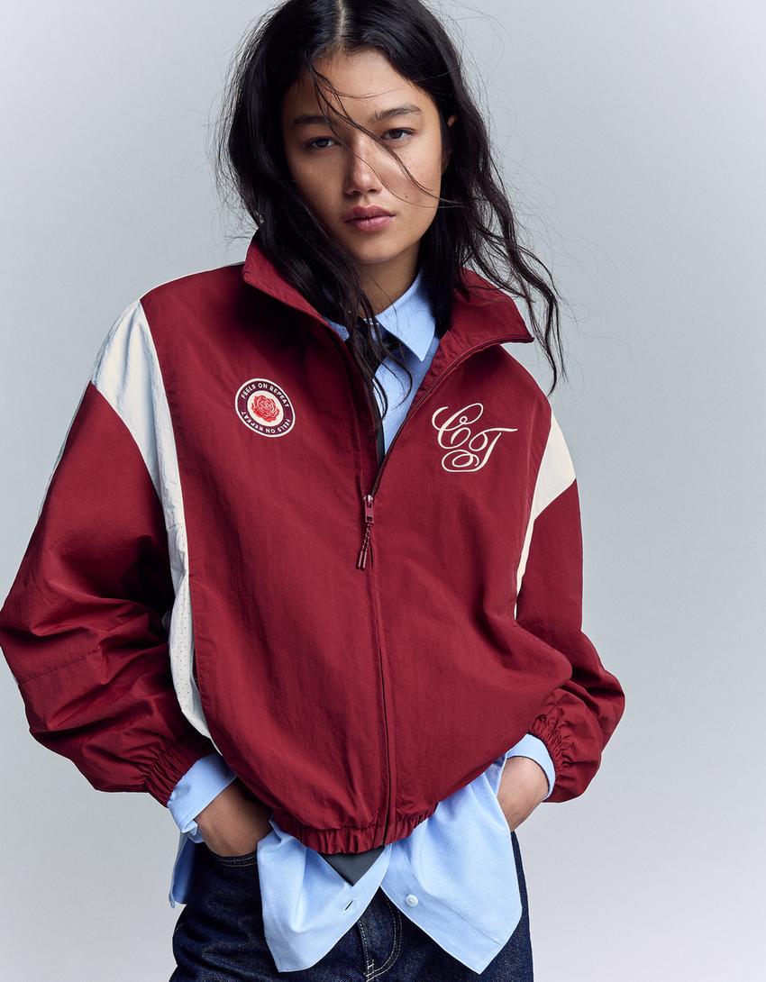 Lightweight embroidered jacket-Burgundy