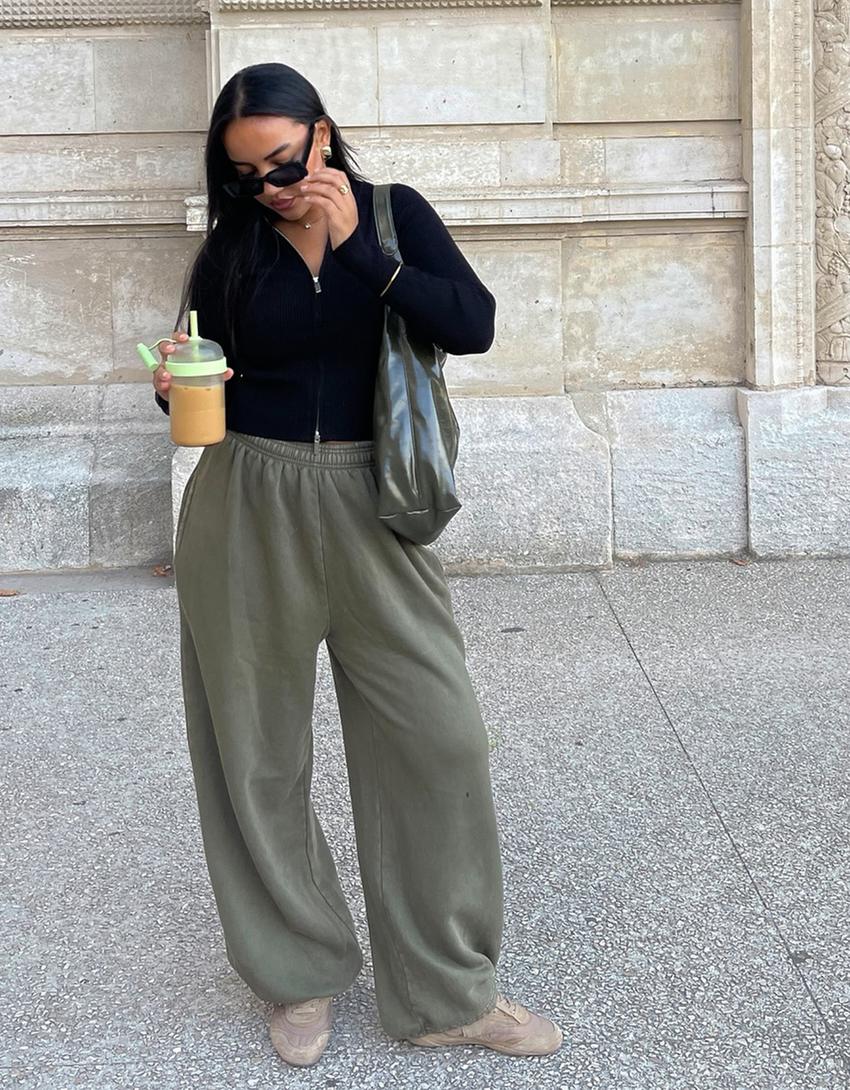 Pantalon barrel molleton-Kaki
