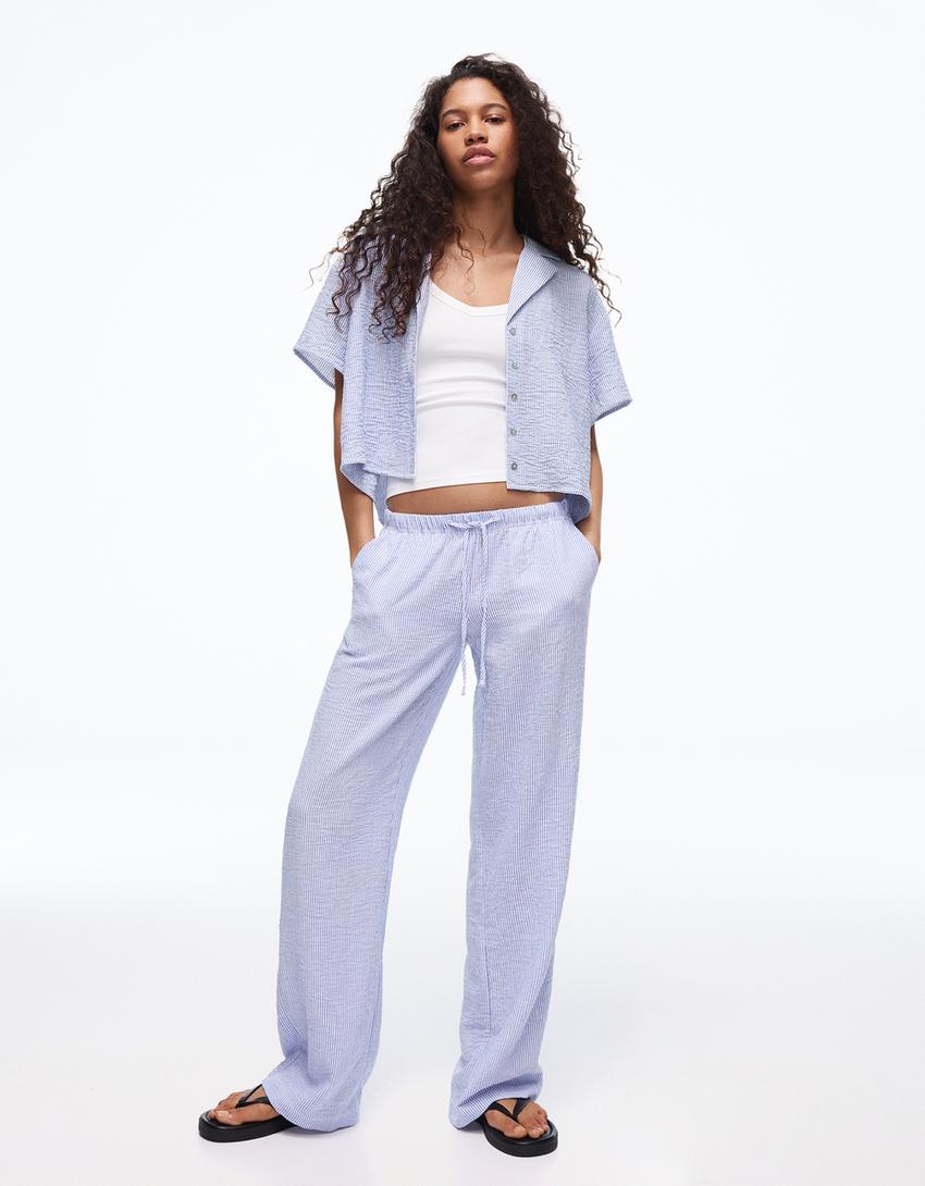 Kurzärmeliges Hemd im Rustikal-Look-Blau