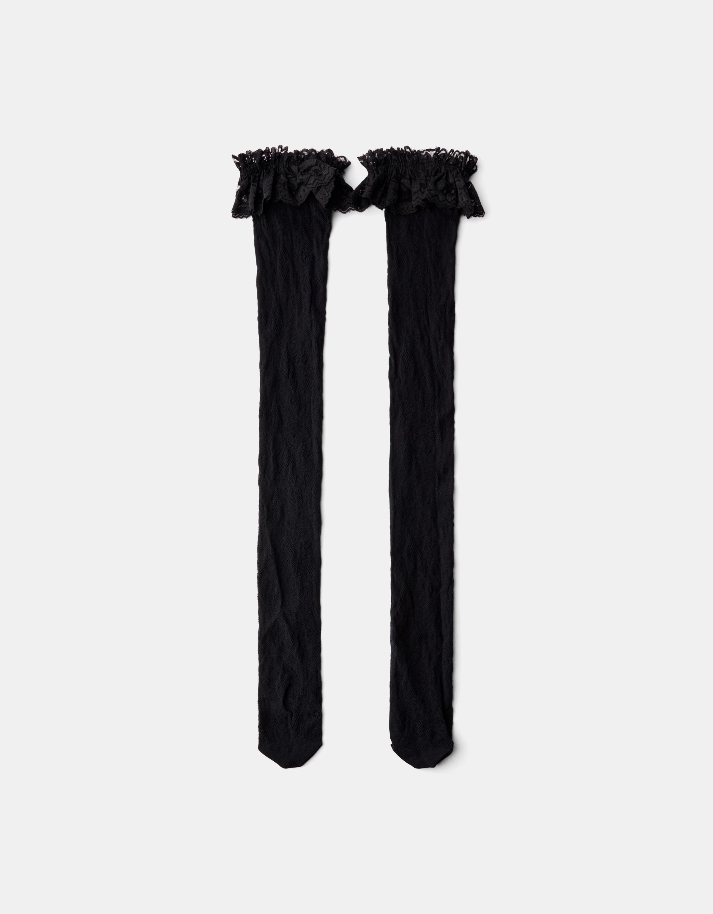 Bershka Strumpfhose Mit Spitze Damen Schwarz