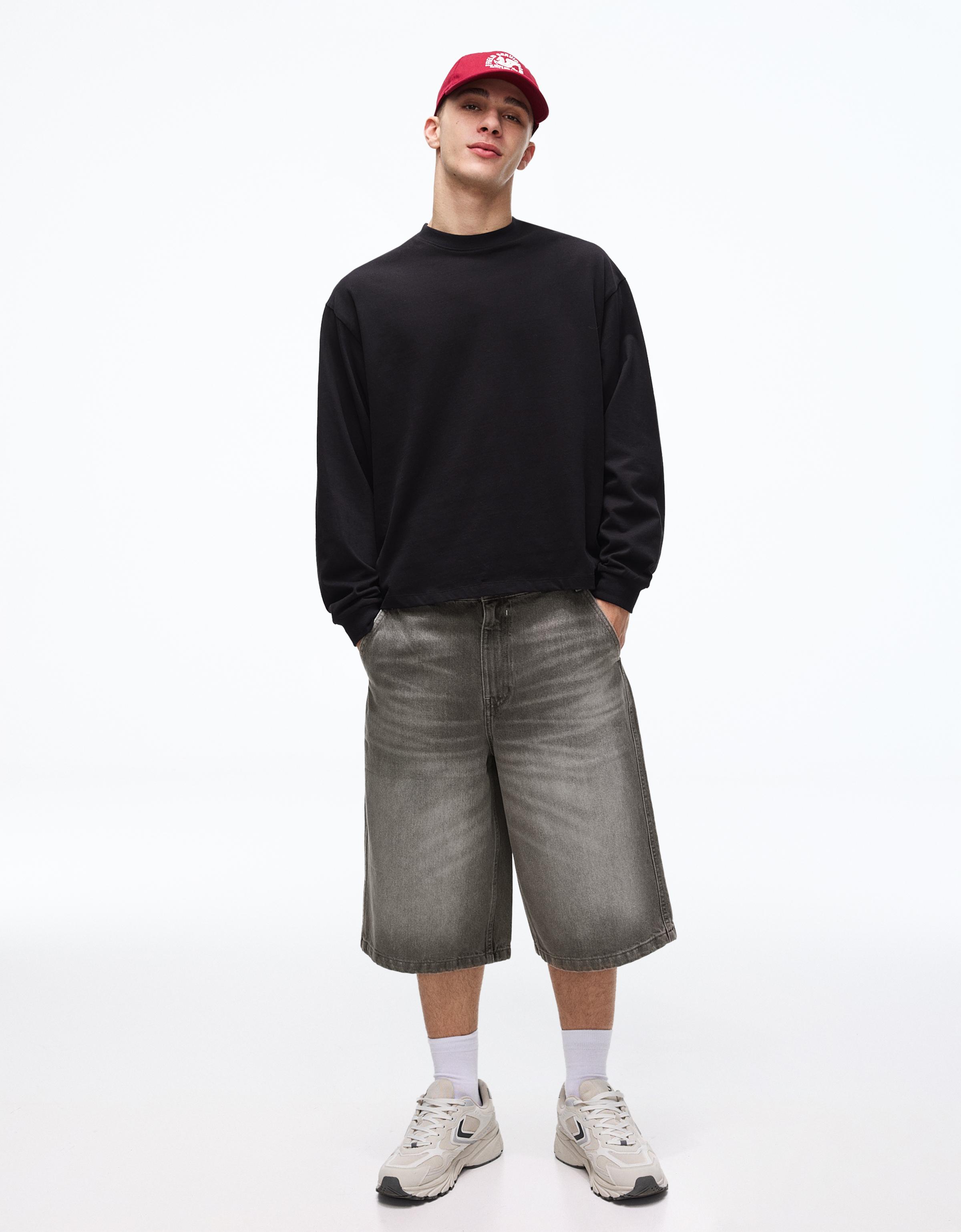 Bershka Denim-Skater-Bermudas Herren 34 Grau