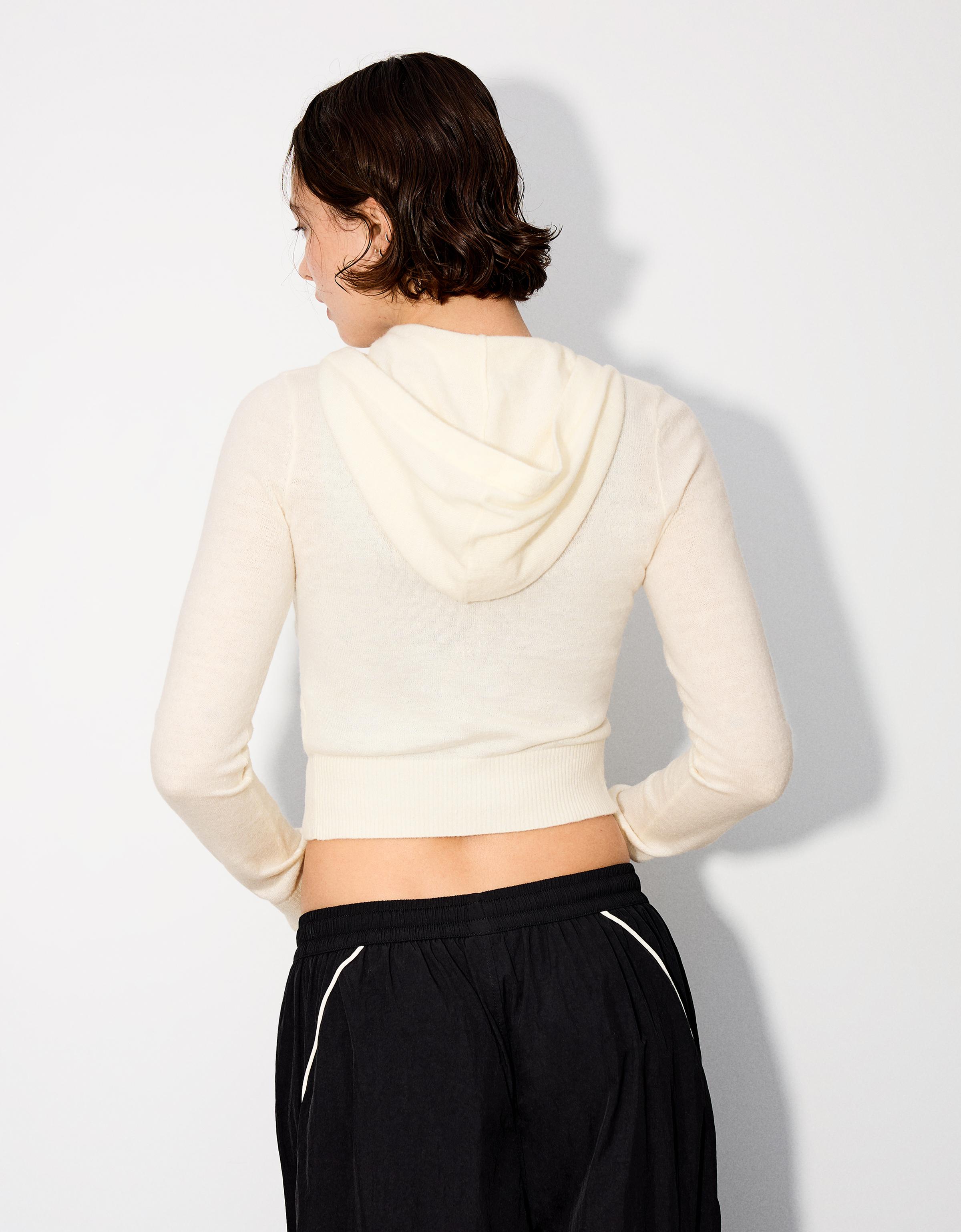 Fine hooded cardigan — Cream