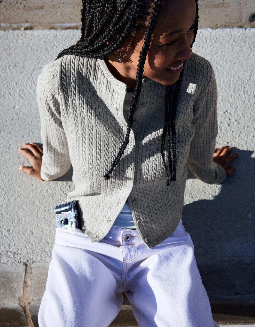 Woven button-up cardigan-Grey