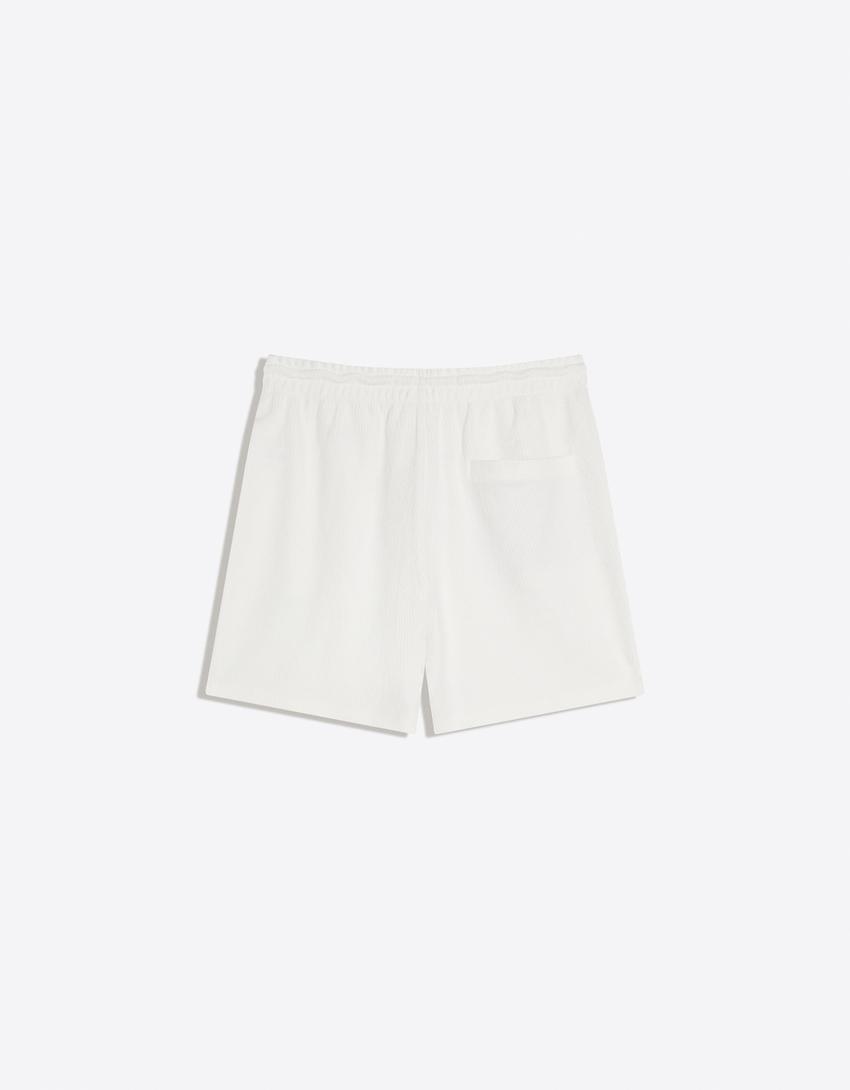 Sweatstof bermuda met textuur-Gebroken Wit