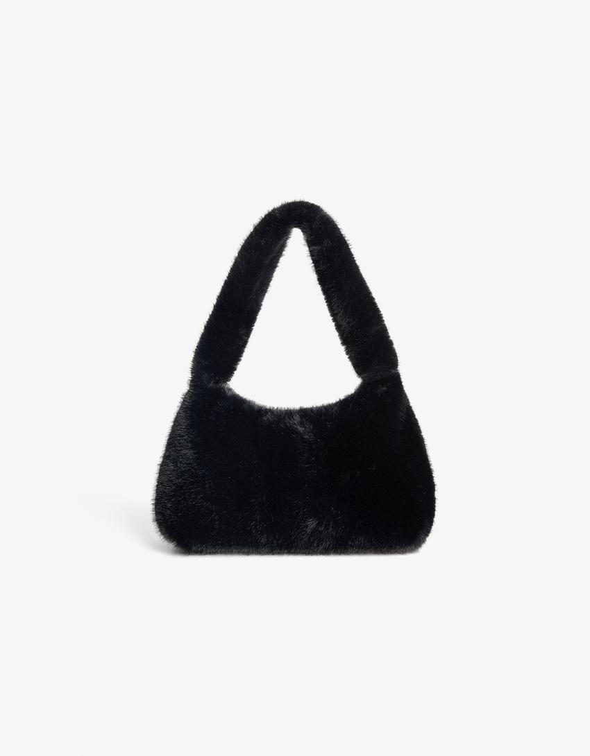 Faux fur shoulder bag-Black