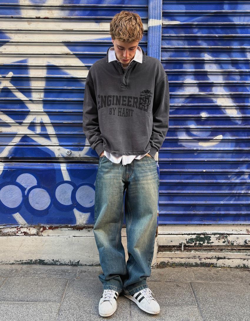 Sudadera cuello polo print-Gris