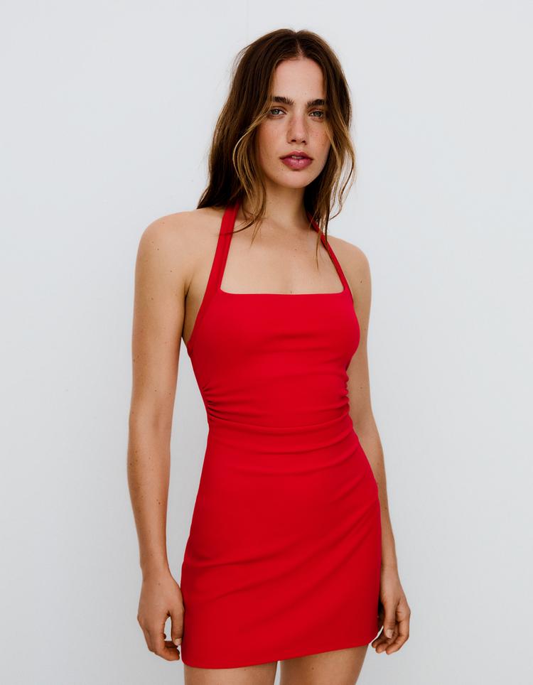 Halter yaka mini elbise