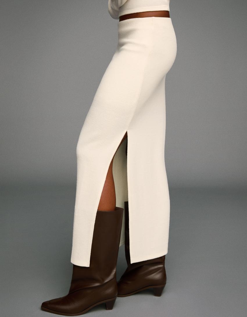 Soft knit midi skirt-Cream