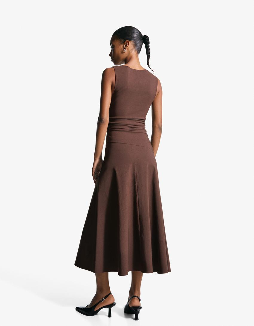 Bengaline midi dress-Brown