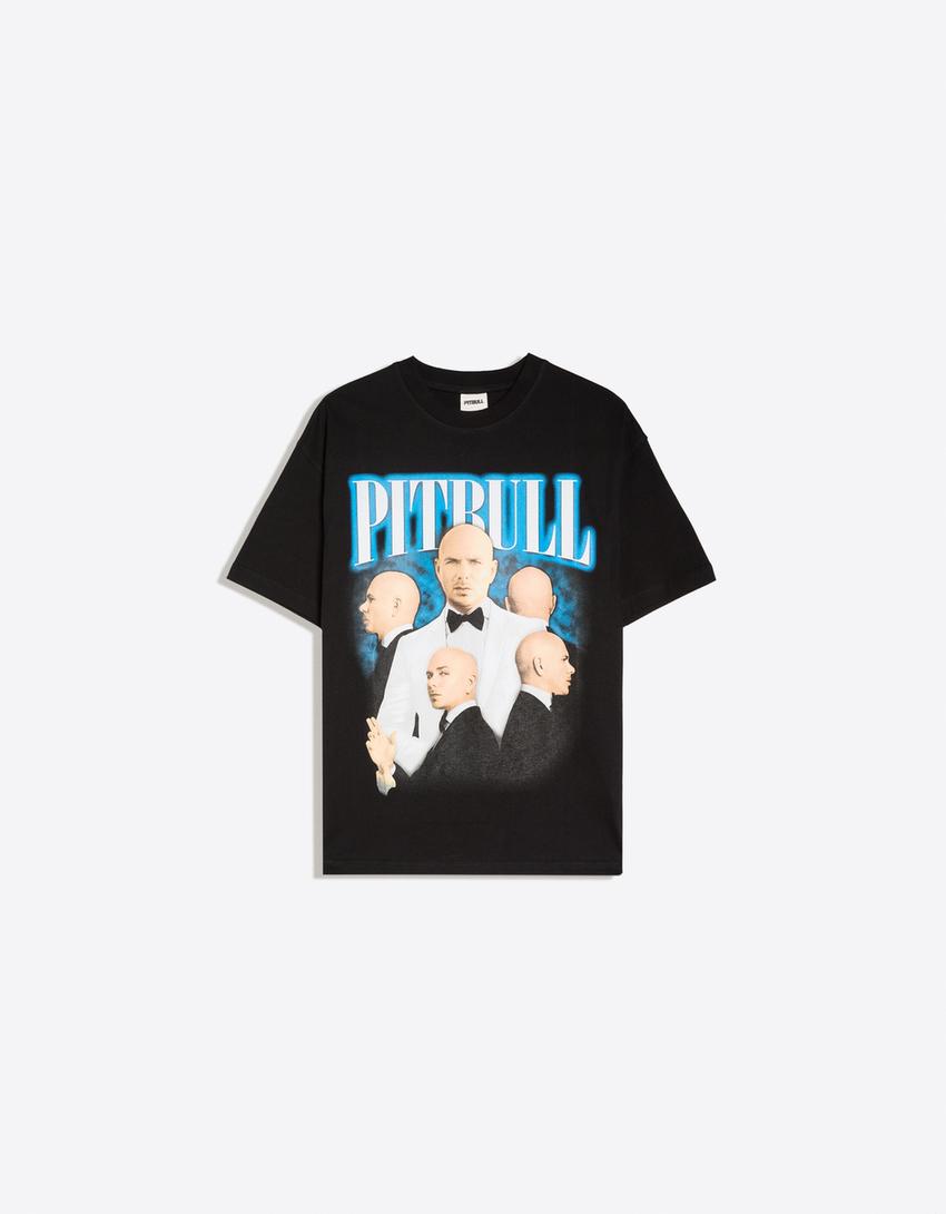 Oversize print Pitbull T-shirt-Black