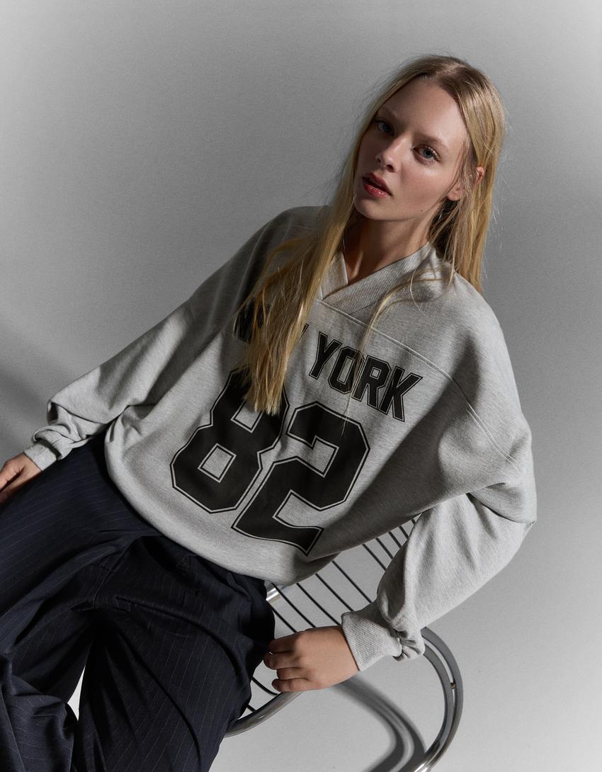 Oversize baskılı sweatshirt-Gri
