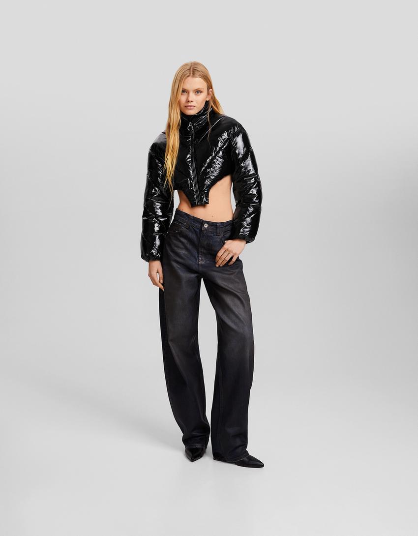 جاكيت منفوخ بمظهر بودي فينيل-أسود-3